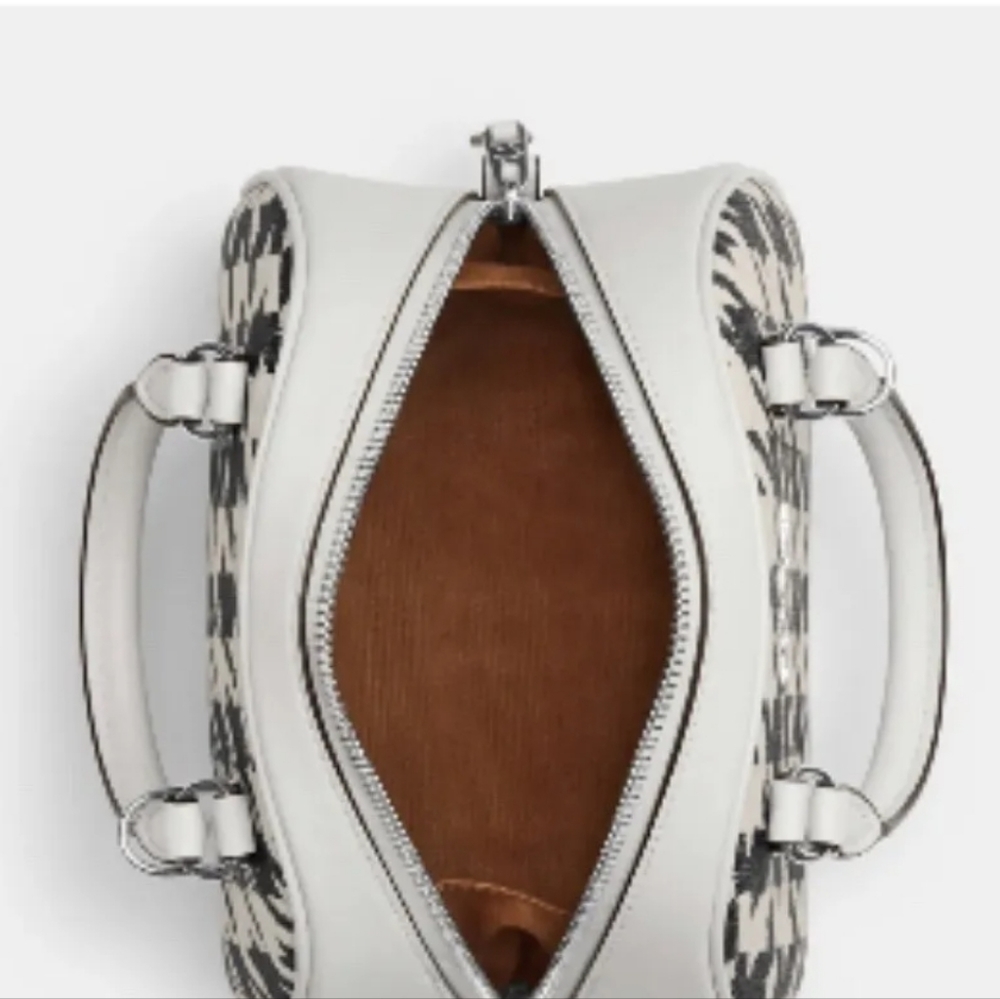New COACH Silver/Cream/Black Sydney Satchel With Houndstooth Print - Picture 7 of 9